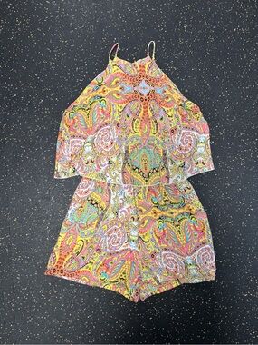 Women’s Bright Paisley Halter Romper in Multi-Color